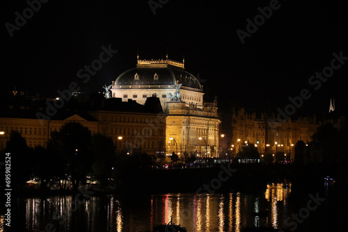 Night view of the National Theater in Prague photo
