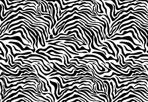 Hand drawing elegant zebra seamless pattern isolated on transparent background. Abstract irregular black and white striped texture for animalistic prints, fabric, wrapping paper, invite. Vector 