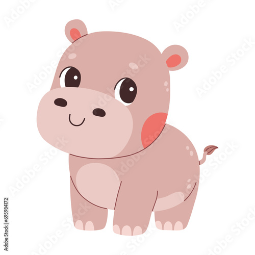 Cute cartoon hippo vector childish vector illustration in flat style. For poster  greeting card and baby design.