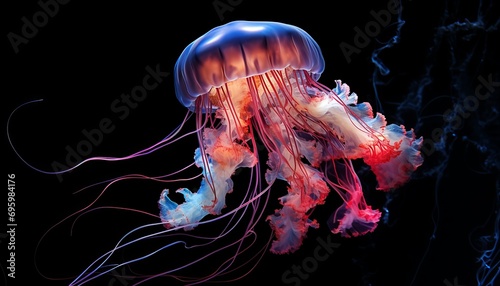 Magnificent and ethereal giant bell jellyfish gracefully gliding in crystal clear waters