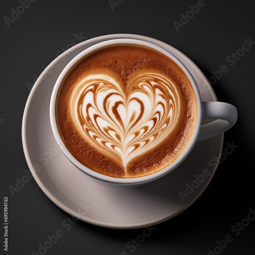 Fotografia con detalle y textura de taza de cafe con cozaron dibujado sobre la crema de cafe photo