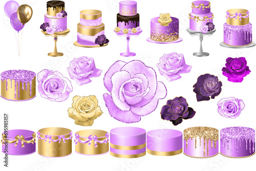 Lilac Dreams in Gold: Heavenly Cake Delicacies