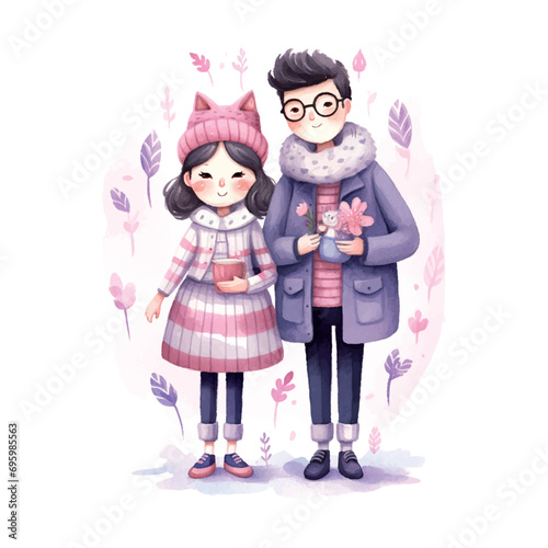 a whimsical gouache adorable couple cat cute holding ring in hands clipart with gouache illustration