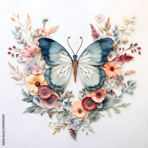 Watercolor Butterflies With Flowers