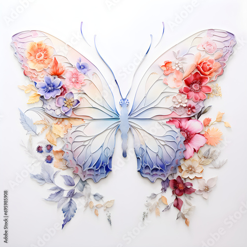 Watercolor Butterflies With Flowers