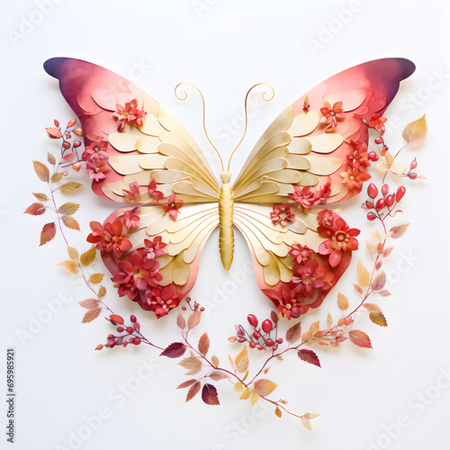 Watercolor Butterflies With Flowers
