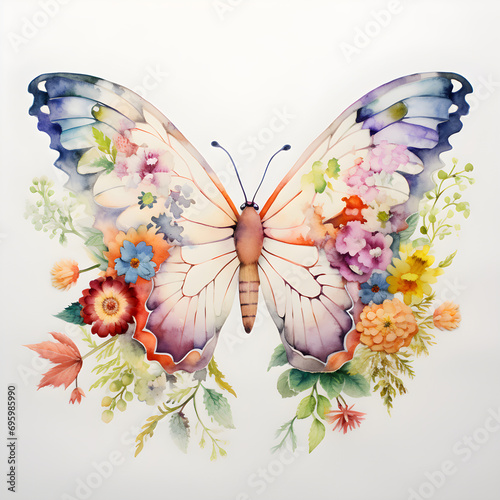 Watercolor Butterflies With Flowers