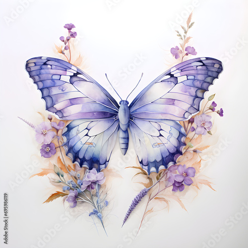 Watercolor Butterflies With Flowers