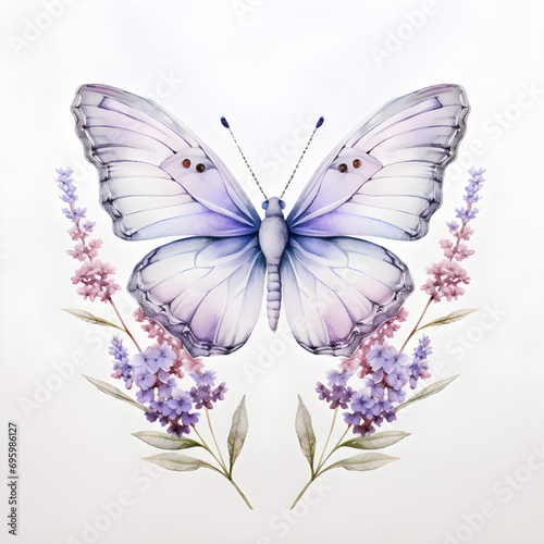 Watercolor Butterflies With Flowers