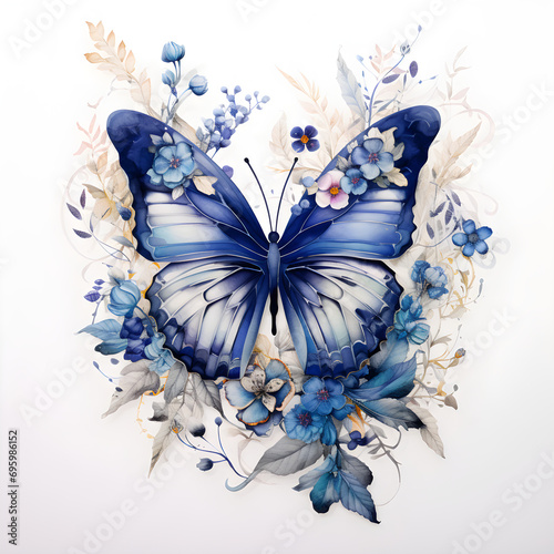 Watercolor Butterflies With Flowers