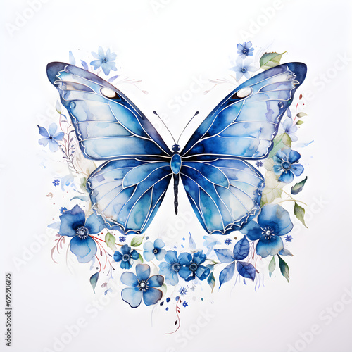 Watercolor Butterflies With Flowers