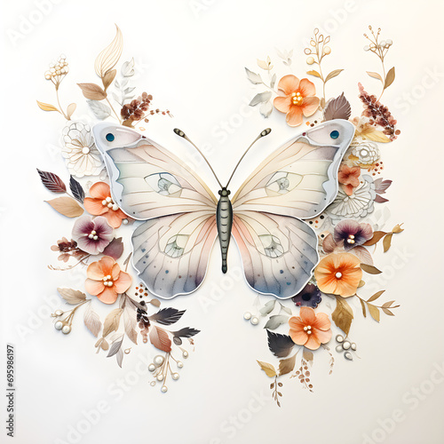 Watercolor Butterflies With Flowers