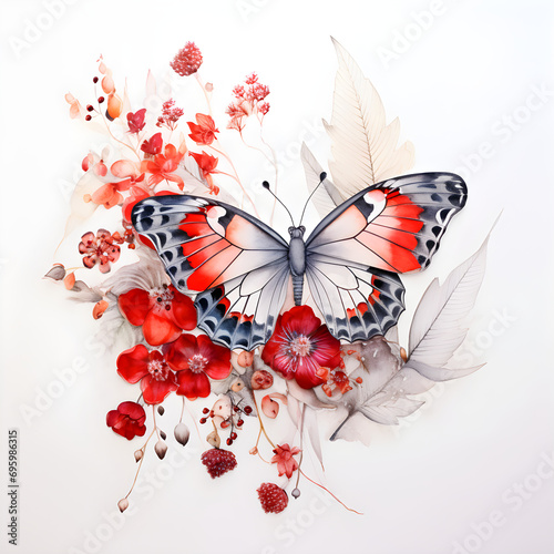 Watercolor Butterflies With Flowers