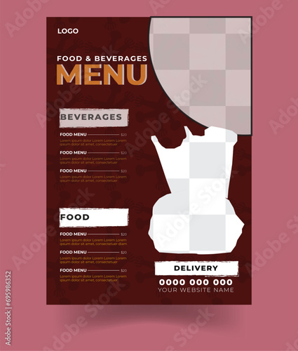 Restaurant menu design for coffee house, restaurant, bar. Food and drinks logotype symbol design. Vintage background photo