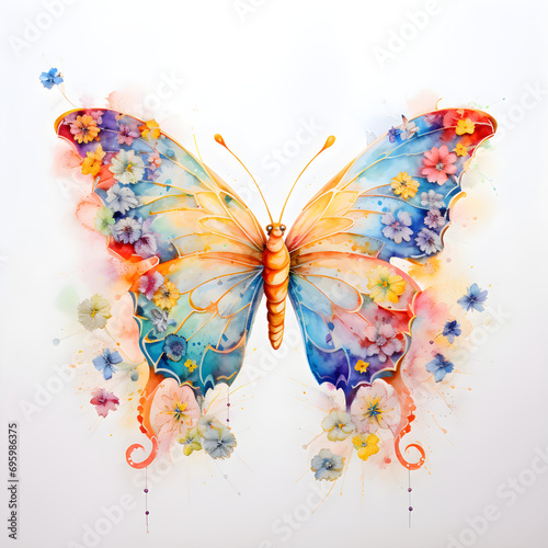 Watercolor Butterflies With Flowers
