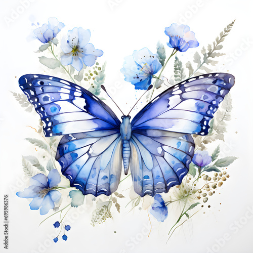 Watercolor Butterflies With Flowers