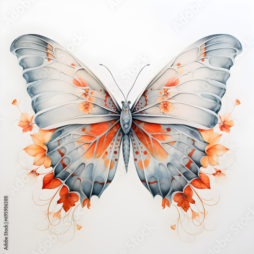 Watercolor Butterflies With Flowers