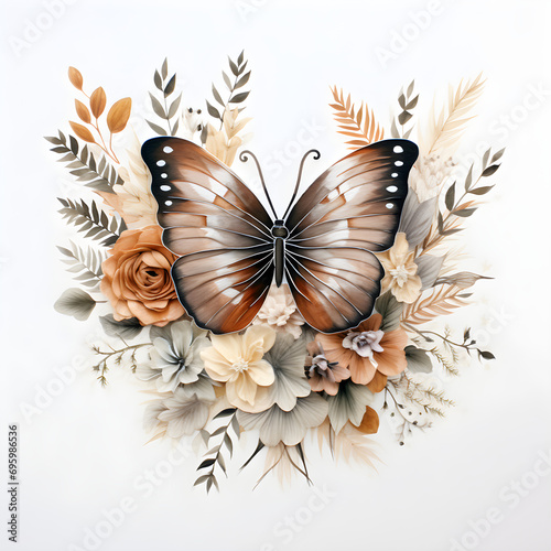 Watercolor Butterflies With Flowers