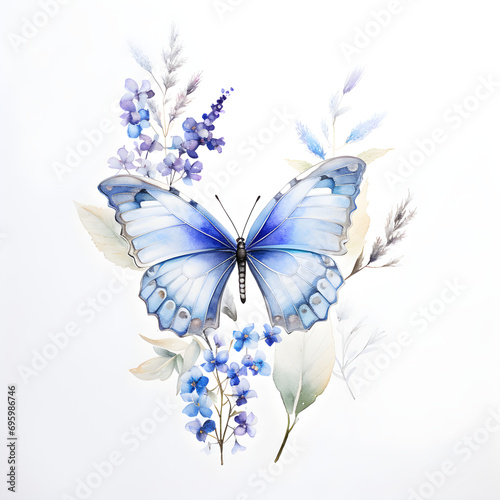 Watercolor Butterflies With Flowers