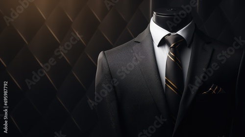 A mock-up of black with tie on black background. photo