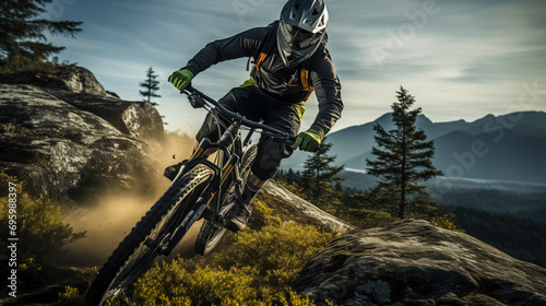 Thrilling Mountain Biking, Showcasing Fitness and Adventure on a Picturesque Trail photo