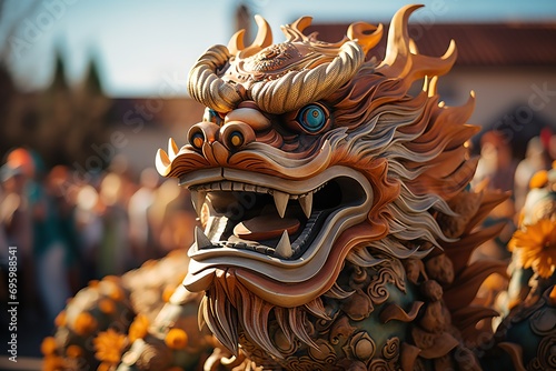 Joyful Tradition A Grinning Dragon Dance Icon Radiates Happiness in a Cultural Celebration, Symbolizing Festivity and Community Bonding. created with Generative AI