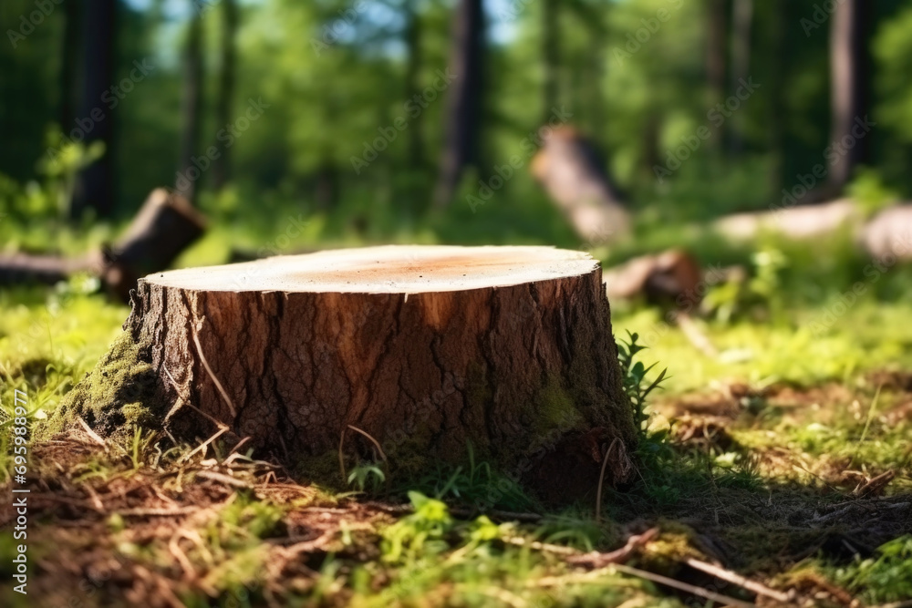 Cut down trees in the forest. Deforestation, forest destruction Cut down trees in the forest. Deforestation, forest destruction