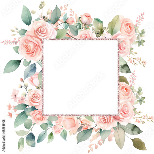 watercolor soft pink rose floral frame