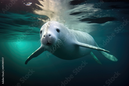 A narwhal swimming gracefully in its natural Arctic habitat