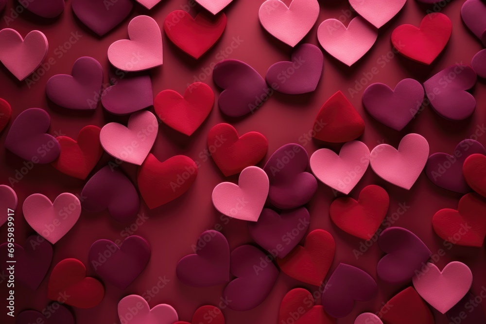 Valentine's day background with red hearts. 3d rendering, Background of hearts, concept of riendship and love, AI Generated Valentine's day background with red hearts. 3d rendering, Background of hearts, concept of riendship and love, AI Generated