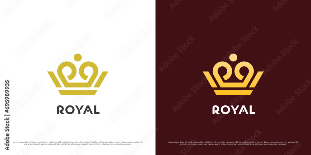 Royal crown logo design illustration. Simple geometric silhouette monarch royal pride king queen prince imperial heraldic aristocratic elegant icon. - obrazy, fototapety, plakaty 