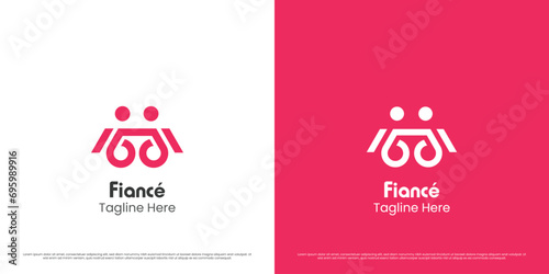 Wedding couple logo design illustration. Silhouettes of people engaged husband and wife boyfriend love sex like desire intimate relationships intimacy. Modern feminine geometric abstract simple icon. photo