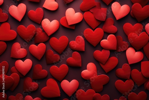 Valentine's day background with red hearts. 3d rendering, Background of hearts, concept of riendship and love, AI Generated