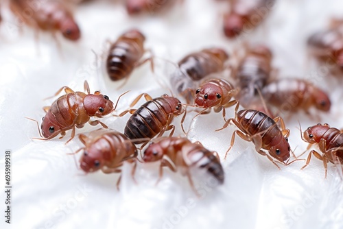 Close up of termites on white background, Bedbug colony on white sheet close-up, AI Generated © Iftikhar alam