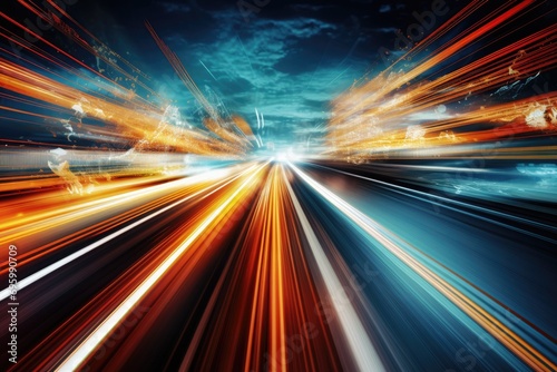 abstract of speed motion on the road at night with blur background, A high-speed road with motion blur creates the vision of fast-speed transfer, AI Generated