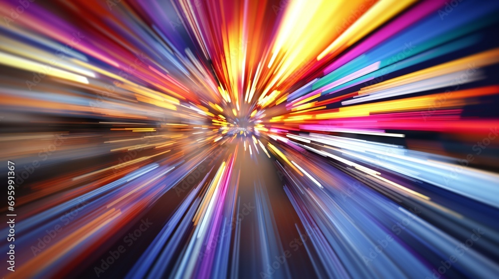 Urban acceleration in a futuristic motion tunnel. Speedy drive with a burst of colorful lights Urban acceleration in a futuristic motion tunnel. Speedy drive with a burst of colorful lights