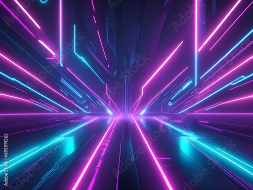 Abstract background of futuristic corridor with purple and blue neon lights © Ummeya