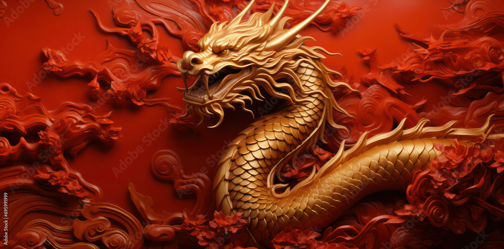 Fototapeta premium Decorative oriental chinese asia religion dragon china culture background ancient tradition