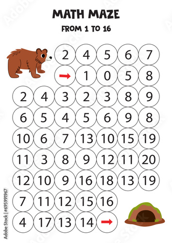 Get cute bear to animal den by counting to 16.