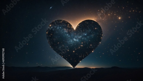 Constellations forming a heart shape against a dark, starry backdrop, symbolizing love across the universe. Minimal Valentine's Day and love concept. With copy space.