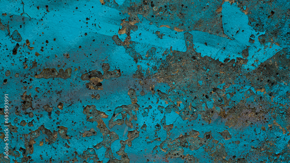 turquoise background, in the photo there is paint on a concrete wall