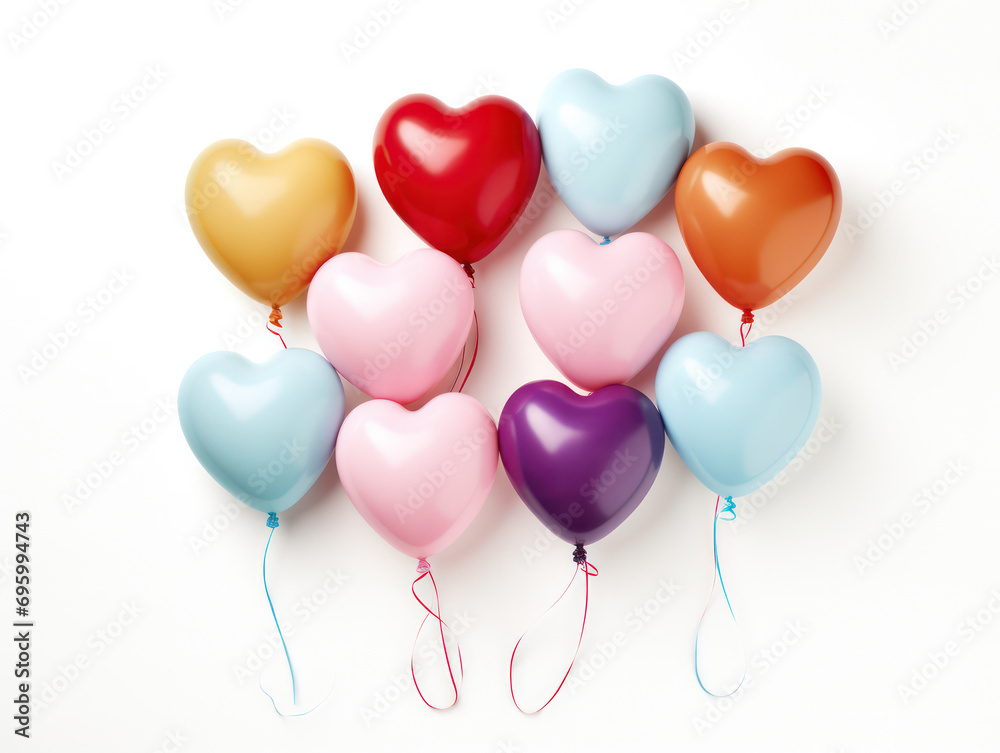 Balloons of Love, Heart-Shaped Bunch Soars on a White Background - A Festive Display of Affection.