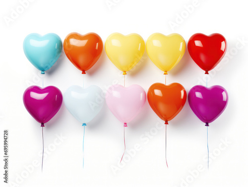 Balloons of Love  Heart-Shaped Bunch Soars on a White Background - A Festive Display of Affection.