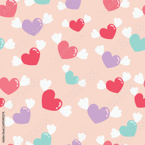 love with wings in seamless vector for background, fabric, wrapping paper, wallpaper, etc.