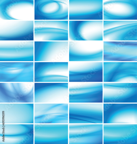 Wavy smooth white and blue color gradient art lines business card set.