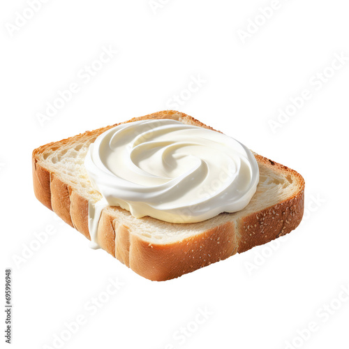 Cream Cheese Toast with Crisp Slice of Bread on a White Background - Delicious Breakfast Concept