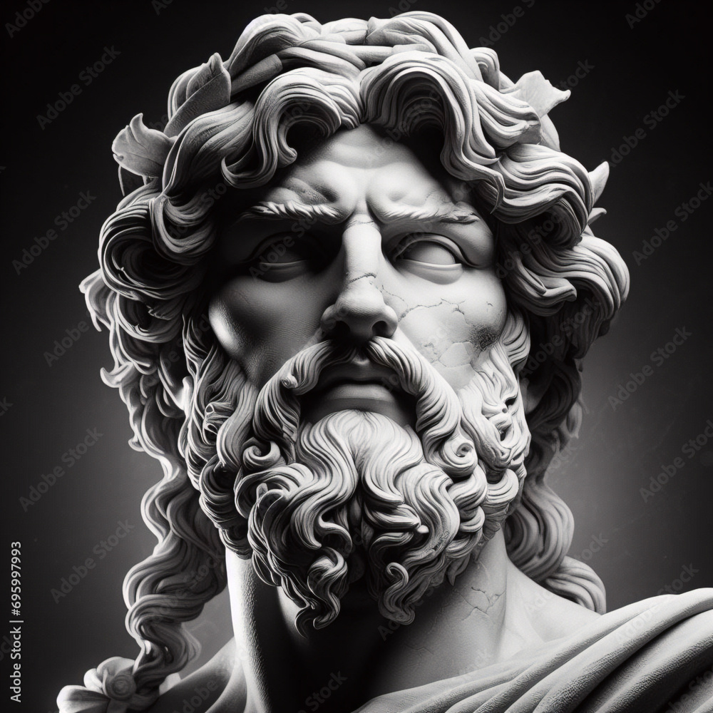 white marble statue bust of Greek god Zeus also known as the Roman god