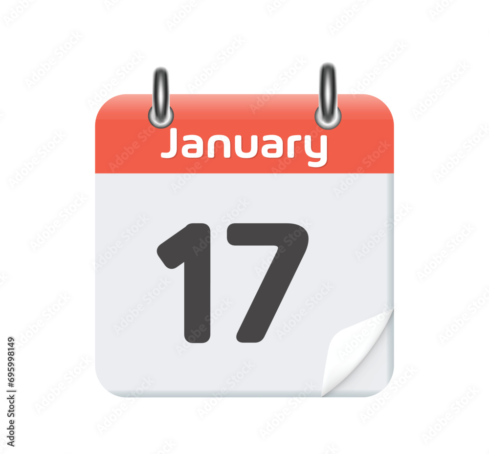 January 17. Calendar icon on transparent background. Vector illustration. Flat style. January 17. Calendar icon on transparent background. Vector illustration. Flat style.