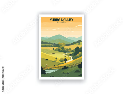 Yarra Valley, Australia - Vintage Travel Decor Posters, World Travel Wall Art Prints with Landscape, Retro, Vector Illustrations, Digital Design, Decor living room. photo
