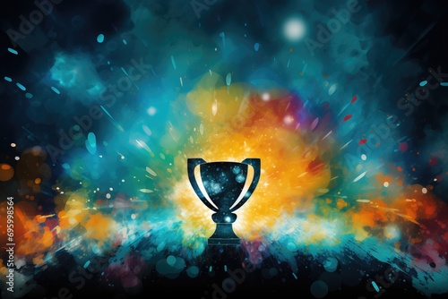 Trophy cup on abstract colorful background. Abstract background for Superbowl Sunday photo